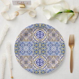 Plato De Papel Mediterranean Italy Blue Tiles Bridal Shower 
