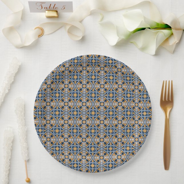 Plato De Papel Mediterranean Italy Blue Tiles Bridal Shower  (Boda)