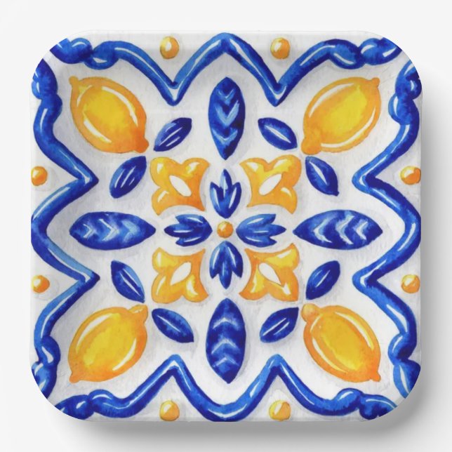 Plato De Papel Mediterranean Lemon Blossom Ceramic Hand Painted  (Anverso)