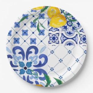 Plato De Papel Mediterráneo,estilo amalfitano,cuadrados simples  
