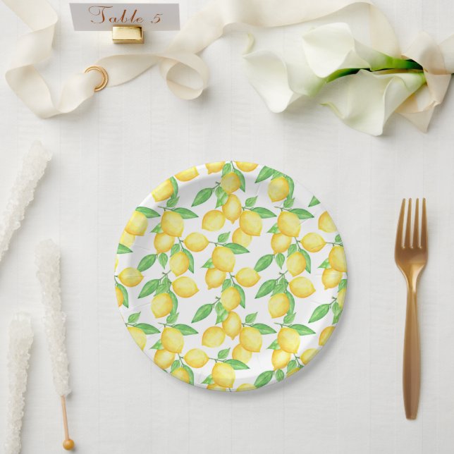 Plato De Papel Mediterrenean Citrus Lemon pattern (Boda)