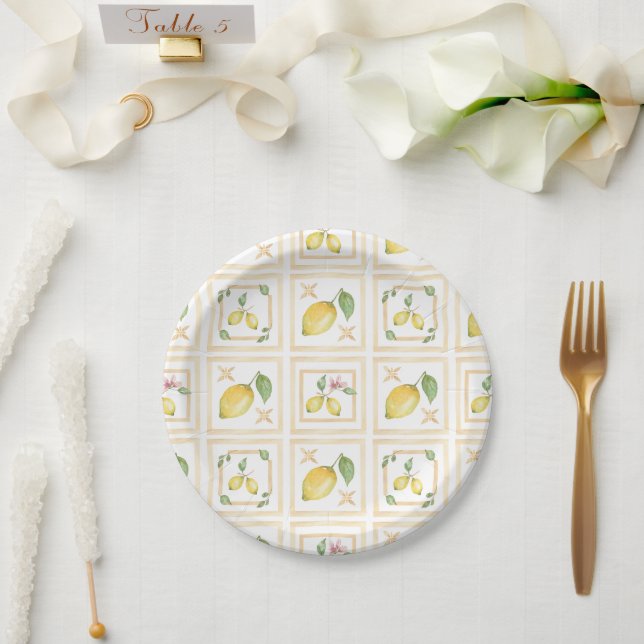 Plato De Papel Mediterrenean Citrus Lemon pattern (Boda)