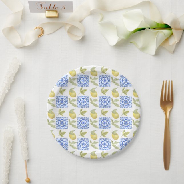 Plato De Papel Mediterrenean Citrus Lemon pattern (Boda)