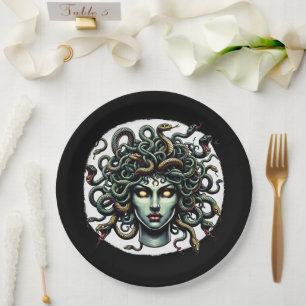 Plato De Papel Medusa Cabeza Verde Fijando llena de Serpientes