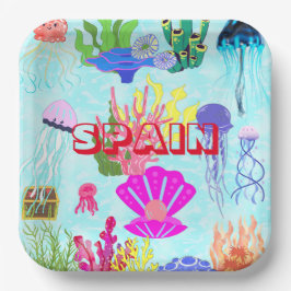 Plato De Papel Medusa de España Colorida Subacuática Moderna
