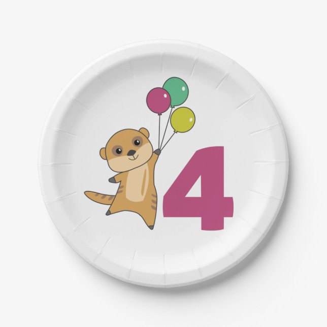 Plato De Papel Meerkat Cuarto Balón de Cumpleaños Niños Placas de (Anverso)