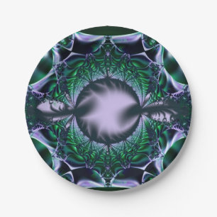 Plato De Papel Meg Arte fractal verde y azul