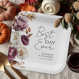 Plato De Papel Mejor Día de la Historia | Boda de otoño borgoñoso