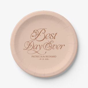 Plato De Papel Mejor Día de la Historia Minimalista Moderna Boda