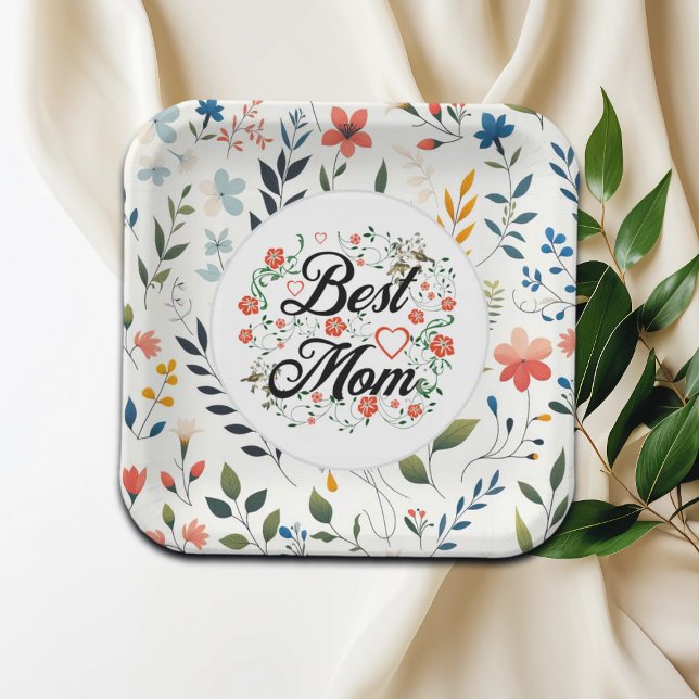 Plato De Papel Mejor Diseño Floral Elegante De Mamá (Subido por el creador)