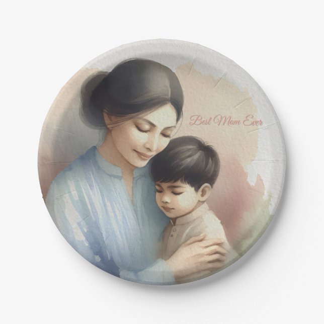 Plato De Papel Mejor Ilustracion acuarela de Mamá Nunca (Anverso)