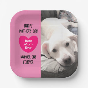 Plato De Papel Mejor Mamá Jamás Cachorro Perro Corazón Rosa Una F