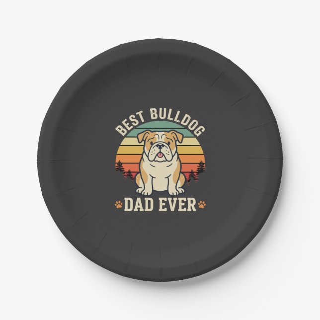 Plato De Papel Mejor papá Bulldog Retro Vector (Anverso)