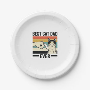 Plato De Papel Mejor Papá Gato Retro Camiseta Puño Gato_1