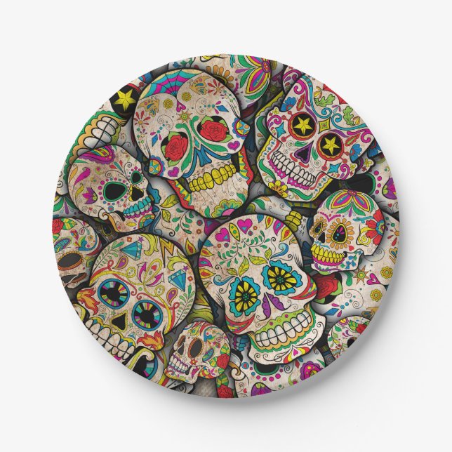 Plato De Papel Mejor patrón de cráneo de azúcar en venta (Anverso)