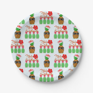 Plato De Papel Mele Kalikimaka Hawaiana Piña Feliz Navidad
