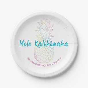 Plato De Papel Mele Kalikimaka Navidades Piña Tropical