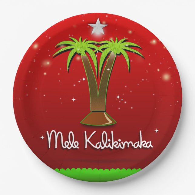 Plato De Papel Mele Kalikimaka Palm Tree para Navidad (Anverso)