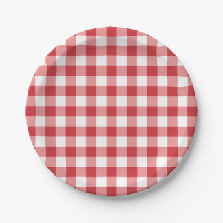Plato De Papel Mellow Classic Gingham - red white check plaid.