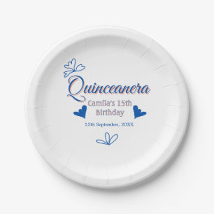 Plato De Papel Melocotón azul quinceanera 15º cumpleaños méxico r