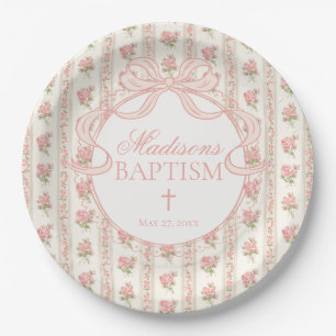 Plato De Papel Melocotón y beige vintage elegante floral bautizo