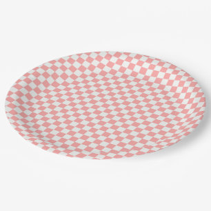 Plato De Papel Melon Y White Gingham Checkered