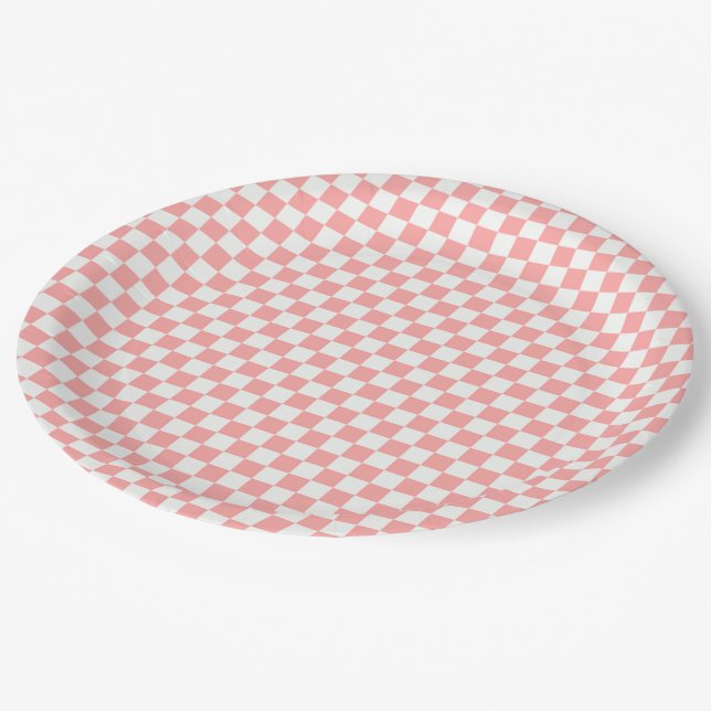 Plato De Papel Melon Y White Gingham Checkered (Angular)
