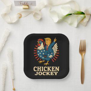 Plato De Papel Meme divertido de Jockey sobre pollo Trump