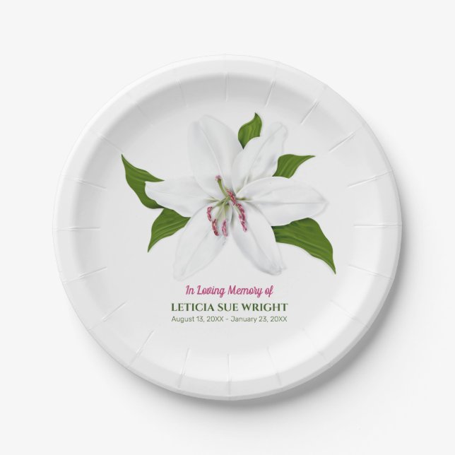 Plato De Papel Memorial del funeral de Lily Flower (Anverso)
