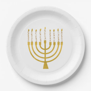 Plato De Papel Menorah Hanukkah Boda de dibujo de velas celestes