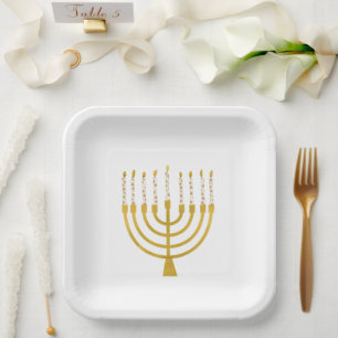 Plato De Papel Menorah Hanukkah Boda de dibujo de velas celestes