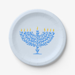 Plato De Papel Menorah Hanukkah ilustrado