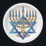Plato De Papel Menorah judío<br><div class="desc">Platos De Cena De Papel Fiesta Hanukkah. Esto es de la Menorah judía por ups fáciles de limpiar.</div>
