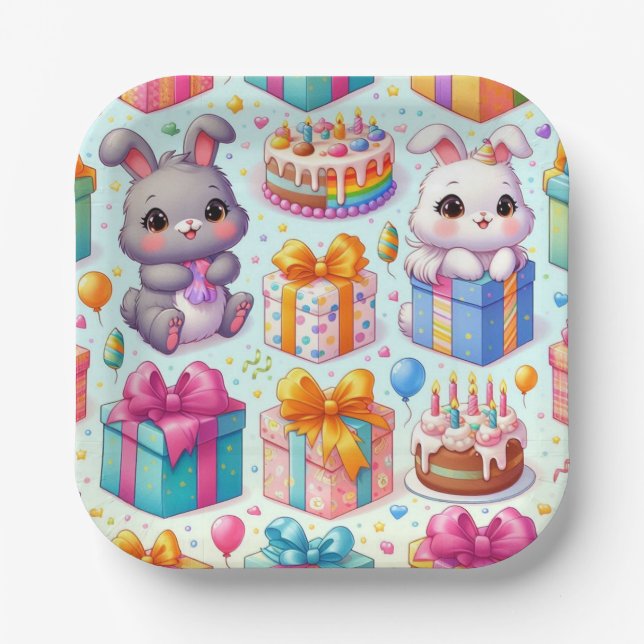 Plato De Papel Menores Adorables Bunny Birthday Party Plates (Anverso)