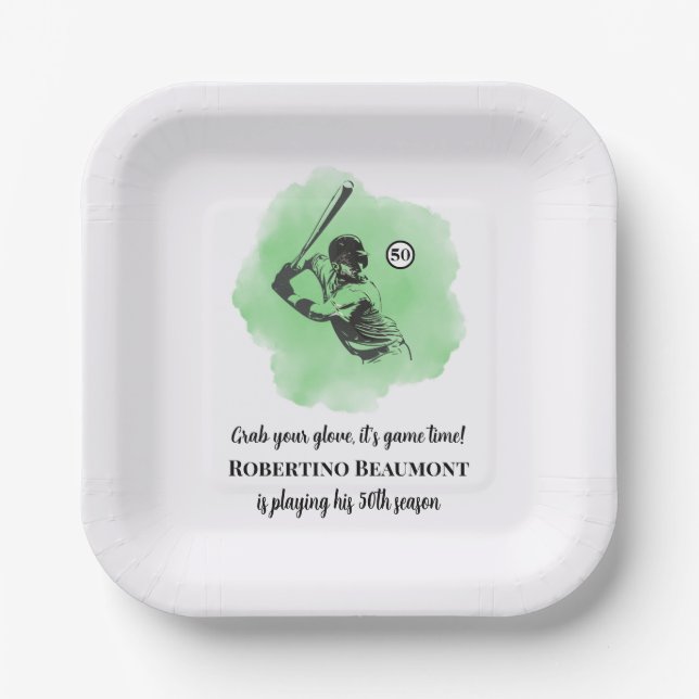 Plato De Papel Men's Baseball Hitting 50th Birthday (Anverso)