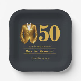 Plato De Papel Men's Elegant Tuxedo Gold Black 50th Birthday