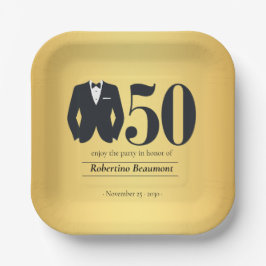 Plato De Papel Men's Elegant Tuxedo Gold Black 50th Birthday