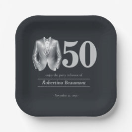 Plato De Papel Men's Elegant Tuxedo Silver Black 50th Birthday