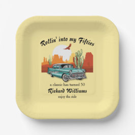 Plato De Papel Men's Retro Classic Blue Car Desert 50th Birthday