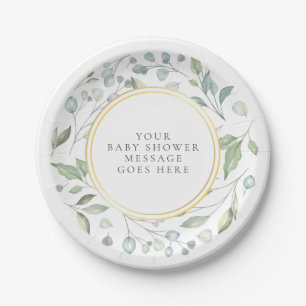 Plato De Papel Mensaje de baby shower con guirnalda de vegetación