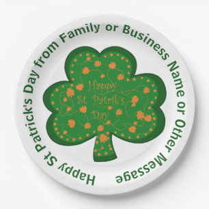 Plato De Papel Mensaje de nombre St Patricks Day Green Shamrock