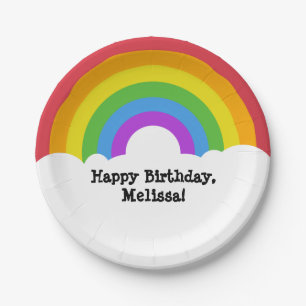 Plato De Papel Mensaje Personalizado: arco iris y nubes retro