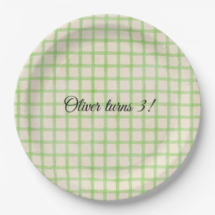 Plato De Papel Mensaje personalizado patrón de cuadros verdes