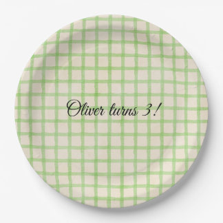 Plato De Papel Mensaje personalizado patrón de cuadros verdes