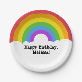 Plato De Papel Mensaje retro arco iris y nubes personalizado