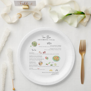 Plato De Papel Menú de Boda de Taco Bar Personalizado Ilustrado