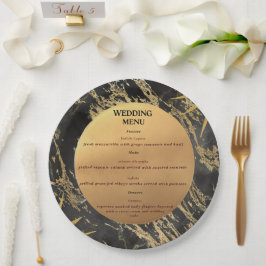 Plato De Papel Menú temático sobre el oro y el mármol negro