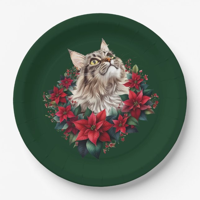 Plato De Papel Meowy Christmas Maine Coon Cat  (Anverso)