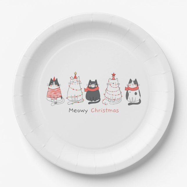 Plato De Papel Meowy Navidades Cats (Anverso)