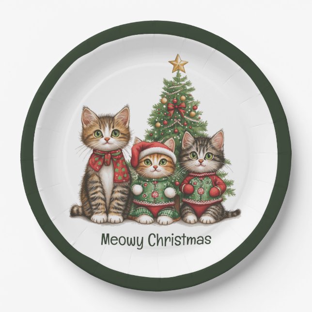 Plato De Papel Meowy Navidades Cats (Anverso)
